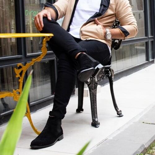 IBAY Chelsi erkaklar qora haqiqiy suede sweat butsalar