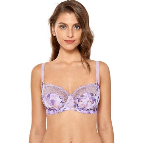 Womens Full Figure Non Padded Plus Size Floral Lace Underwire Balconette Bra