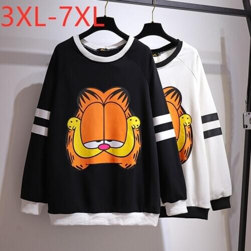 New Ladies Spring Autumn Plus Size Tops For Women Large Long Sleeve Loose Black Print Cotton Thick T-shirt 3XL 4XL 5XL 6XL 7XL