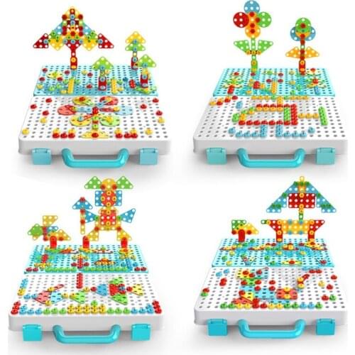 1Set Montessori Electric Drill Puzzle Interactive Toy Educational Baby Toys Baby Jigsaw Sensory Stacking Block Toolbox