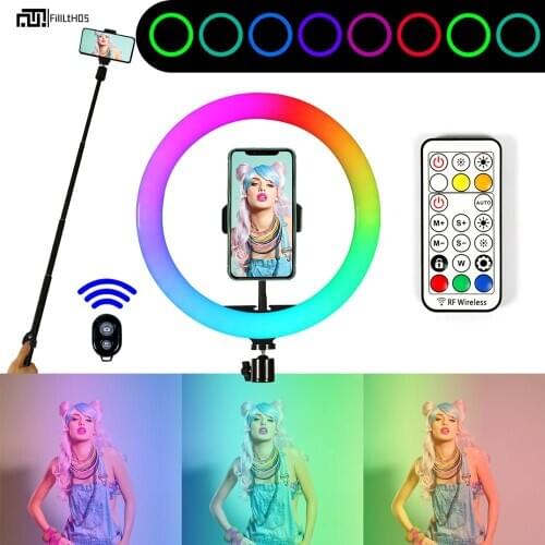 10inch RGB ring light with selfie stick led USB Ring Lamp 14 colors Photography Photo with phone Holder for Youtobe video