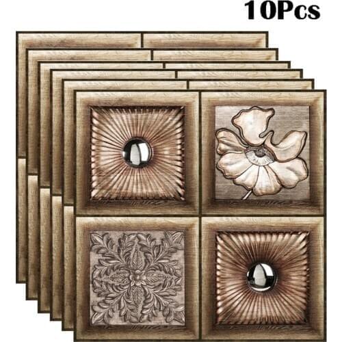 10Pcs European Classical 3D Wall Sticker DIY Removable Tile Self-adhesive Waterproof Kitchen Bathroom Home Decoration 30X30CM