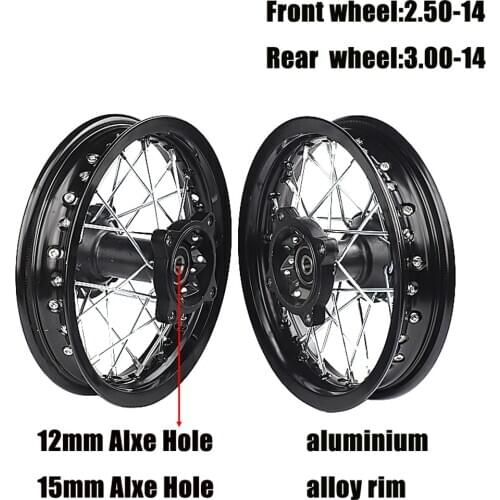 14" Inch Dirt Pit bike Off Road Front Rear Wheels Set 2.50-14"3.00-14" Alloy Rim For KAYO BSE Apollo Xmotos Racing Supermoto