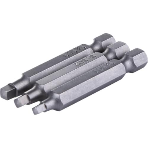 3Pcs 50Mm 1/4 Inch Hex Square Bits Square Head Screwdriver Bits S2 Alloy Steel Magnetic Screwdriver Bits Set Hand Tools