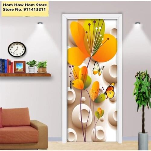 3D Vintage Peel & Stick PVC Removable Poster Wooden Door Scenery Door Sticker Wallpaper Bedroom Decoration Wall Decal Home Decor
