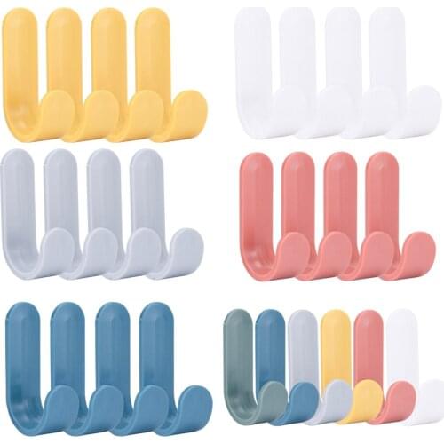 4PCS Plastic Hook Door Hanger Self Adhesive Wall Towel Hat Racks Hanger Wall Organizer Home Decorative Hooks Key Holder Macaron