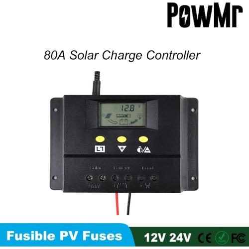 80A Solar Charge Controller 12V 24V 1000W 2000W Solar Panel LCD Screen Display PWM Charging for Off Grid PV Controller Solar