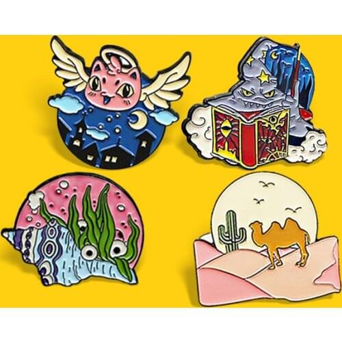 Sun And Moon Elves Angel Conch Desert Enamel Pins Brooch Magic Wizard hat Gothic Desert Badges Brooches Jewelry Gift for friend