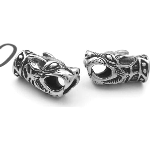316l Stainless Steel Wolf Head Bead Accessories Metal Spacer 4mm Charms Beads DIY Beaded Bracelet For Jewelry Making