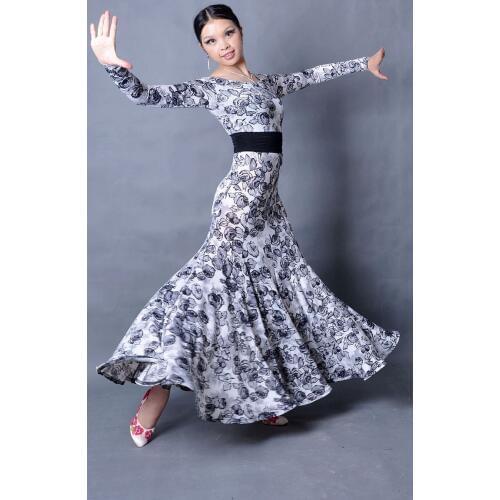 Ballroom dance modern dance practise one piece dress long sleeve slender halter dress W12028