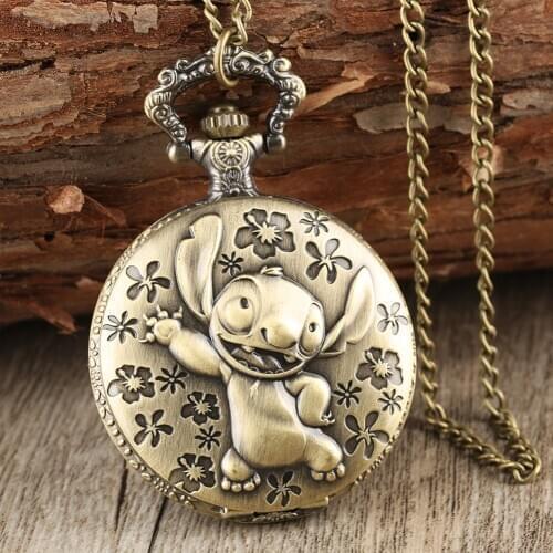 Antique Bronze Cute Cartoon Quartz Pocket Watch for Children Pendant Necklace Chain Pocket FOB Clock Gifts for Boys Girls Kids