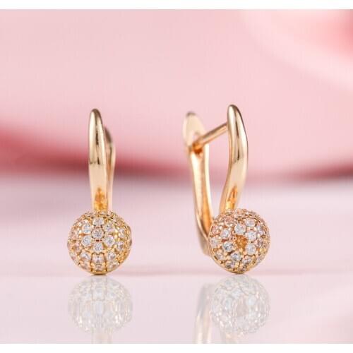 Glamour Ladies New Gold Spherical Ball Earrings Micro-inlaid Shiny Zircon Earrings