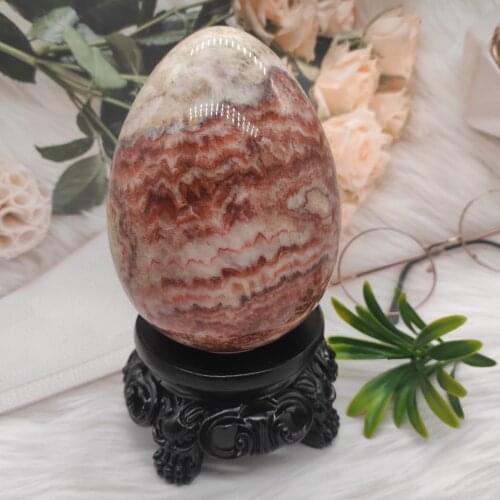 Egg Shaped Stone Natural Healing Pork stone Accessory Minerale Gemstone Reiki Home Decoration furnish and decorate (+pedestal)