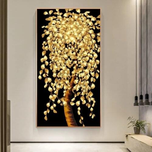 Golden Tree Art Canvas Painting Money Tree Posters and Prints Cuadros Wall Art Pictures for Living Room Home Decoration Unframed