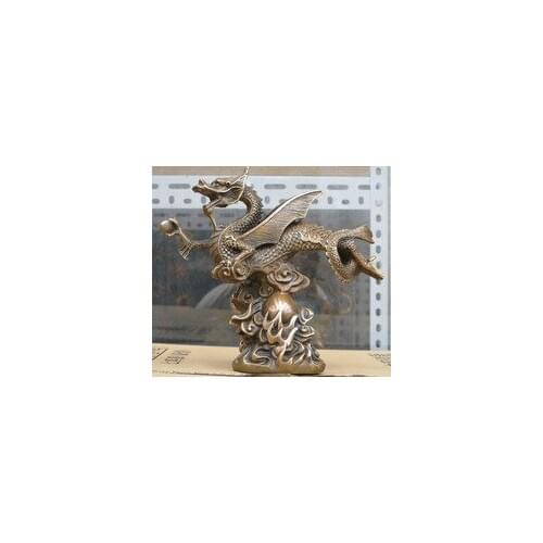 Details about 8" Sino China bronze statue Wing Flying dragon On Fire cloud sculpture wedding copper Decoration real Brass