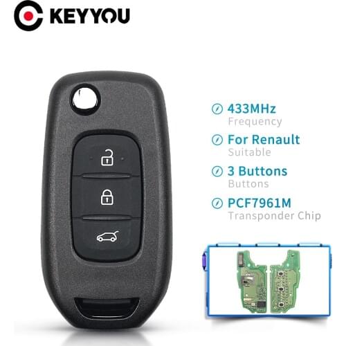 KEYYOU 3 Buttons Remote Car Key For Renault Symbol Trafic Kadjar Captur Megane 3 Symbol 433MHz Hu138te VAC102 PCF7961M