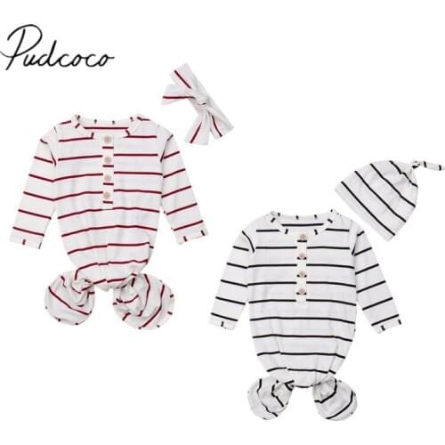2019 Baby Long Sleeve Bedding Clothing Infant Newborn Baby Stripe Crib Sleeping Bag Sleepwear Wrap Swaddle Bathrobe Hat 2Pcs Set