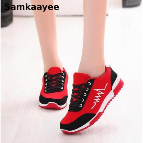 Size 36-41 Women Sneakers Vulcanize Shoes Spring Autumn Female Wedge Zapatos Tennis Lace-Up Mujer Breathable Red Chaussures Y24