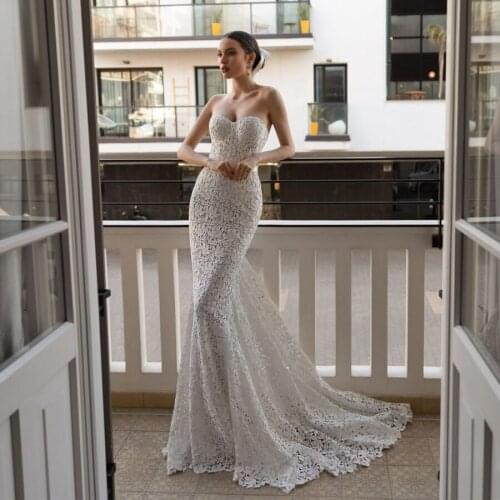 Strapless Matte Lace Mermaid Slim Wedding Dress with Removable Jacket Bridal Gown vestidos de fiesta largos elegantes