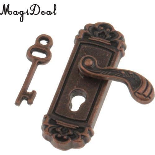 1:12 Scale Metal Door Knob Right Handle Key Dollhouse Miniature DIY Furniture Decoration Accessories