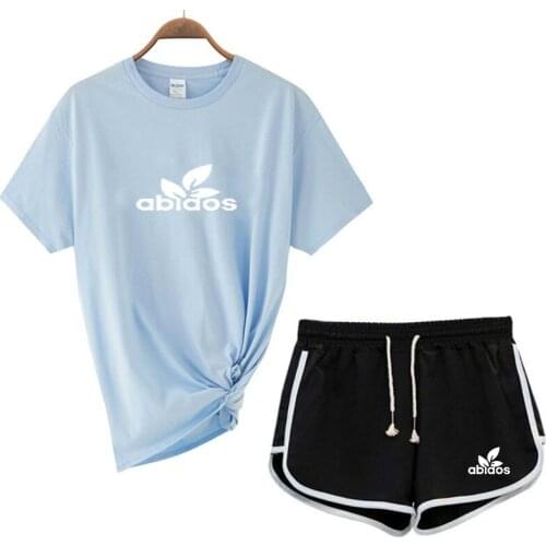Fashion Ladies T-shirt Ladies Short Sleeve Top + Shorts 2-piece Set Ladies Brand Printed T-shirt Set Summer Sports Suit