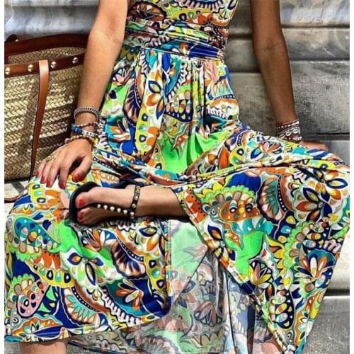 Fashion Leisure Seaside Holiday Travel Versatile Comfortable Dress European American Popular Womens New Printed One Shoulder