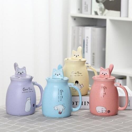 Cartoon Ceramics Cat Mug With Lids And Spoon Handle Mugs Coffee Milk Tea Mugs Breakfast Cup Drinkware Novelty Gifts