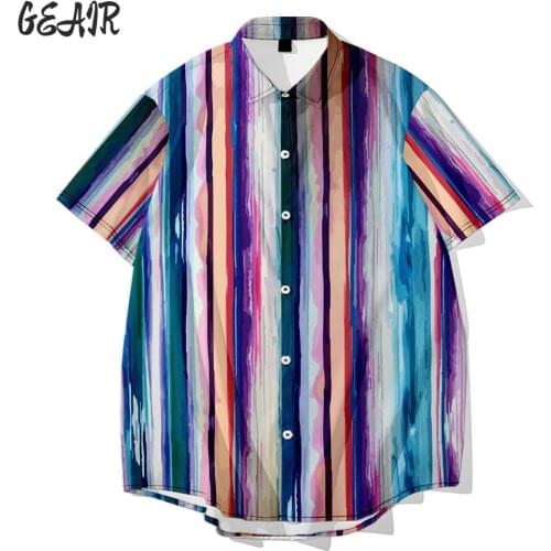 2021 3D Stripe Male Floral Shirt Mens Casual Loose Short-sleeved Mens Fashion Punk Shirts Can Be Customized 3d shirts Summer