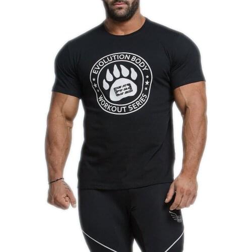 Men Short Sleeve Slim Fit T Shirt Summer Casual Cotton Sports Tops Gym Fitness Bodybuilding T Shirt Workout Tee Tops Clothing