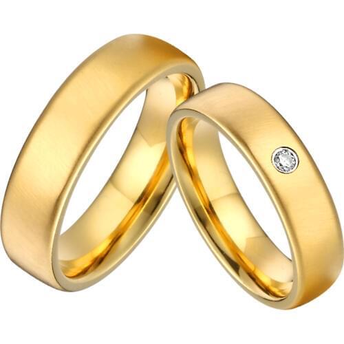 Groom Bride Alliances Couple wedding rings set for men and women Satin Matte Gold Color his and hers Marriage jewelry