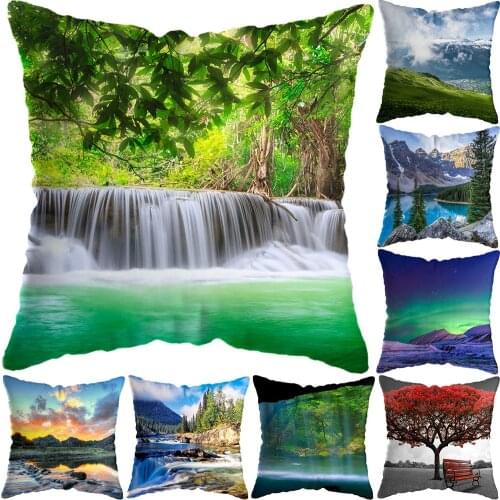 HD Prints Landscape Natural Scenery Waterfall Mountain Moon Painting Pillow Covers Cushion Cover Home Decoration Pillow Covers