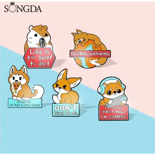 New Fashion Cute Cartoon Animal Dog Fox Squirrel Acrylic Brooch Denim Lapel Pins Badges Jewelry Decoration Gift