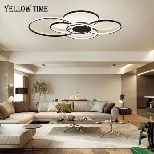 New Arrival Black LED Chandelier For Living room Bedroom Indoor Lighting 2/3/6 Heads Circle Rings Ceiling Chandelier Luminuaires