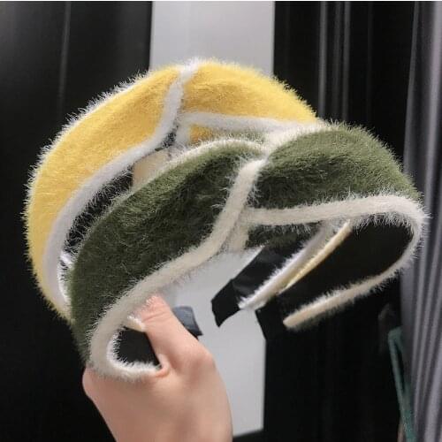Autumn and Winter New Headband Mink Hair Cross Head Buckle Simple Personality Fashion Knotted Hair Hoop Plush Warm Hairpin
