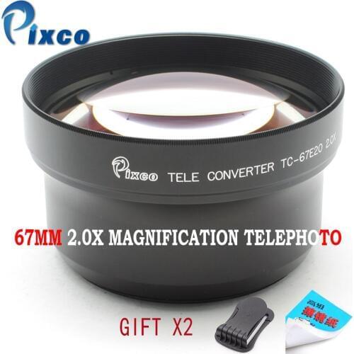 Pixco 67mm 2.0X Magnification Telephoto Tele Converter Lens For Camera Black