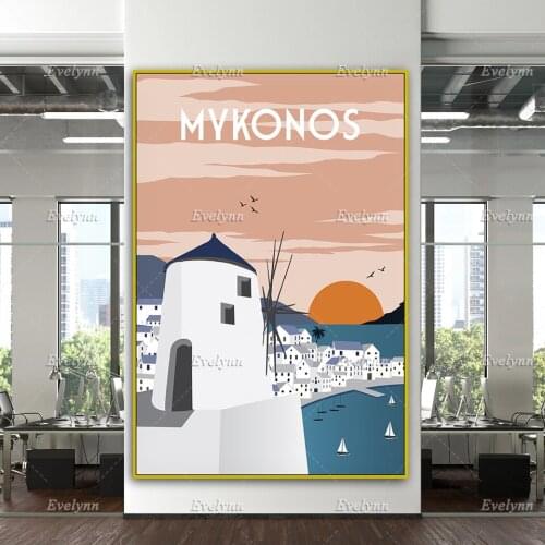 Mykonos Travel Poster,Mykonos Wall Art,Mykonos Travel Print, Greece Wall Art, Retro Travel Print,Home Decor Canvas Unique Gift