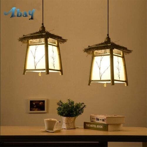 Retro Chinese Glass House Bamboo Pendant Lights Dining Room American Country Restaurant Farm Bar Hanging Lamps Decor Fixtures