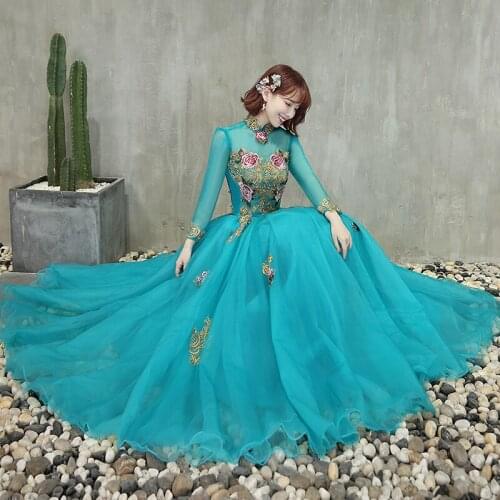 Blue rose embroidery rococo long sleeve luxury ball gown dress Renaissance Gown queen dress Victorian/Marie Antoinette Belle