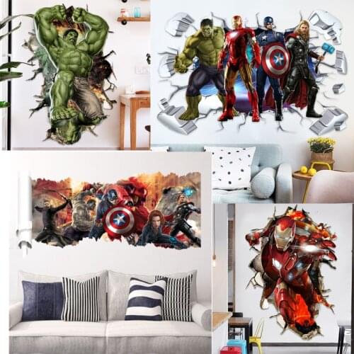Marvel Wall Stickers Iron Man Spiderman Captain America Removable Sticker 3D Cartoon Wall Poster Decals Bedroom Home Decor Gift