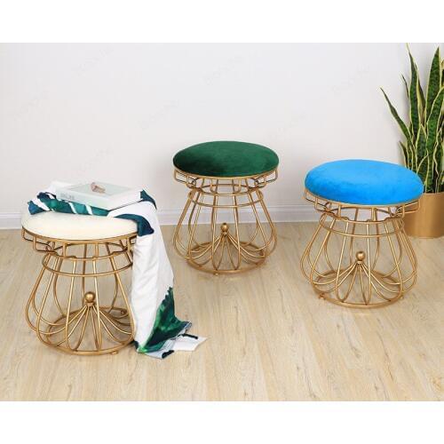 Modern Round Crown Stools Bedroom Dressing Chairs Gold Iron Nail Shop Makeup Chair Dining Bench Small Stool Ottoman Furniture
