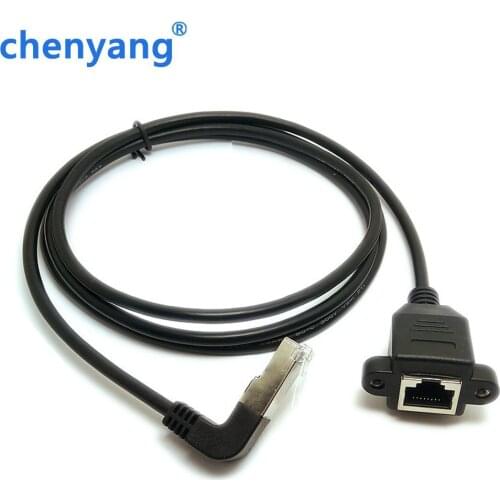 Down Angled 90 Degree 8P8C FTP STP UTP Cat 5e RJ45 Male to Female Lan Ethernet Network Extension Cable (with screw)