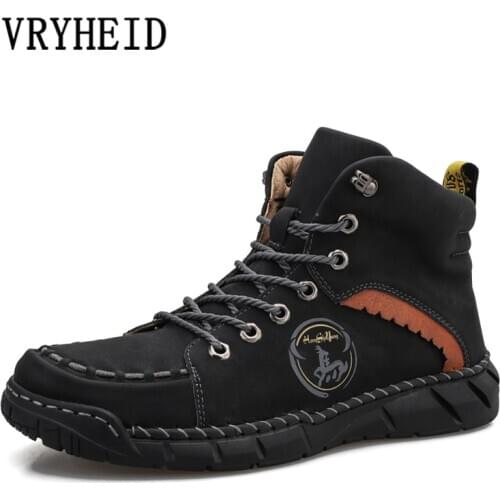 VRYHEID New Autumn Winter Leather Men Boots Comfortable Motorcycle Boots Men Footwear Ankle Boots Mens Shoes Plus Size 38-50