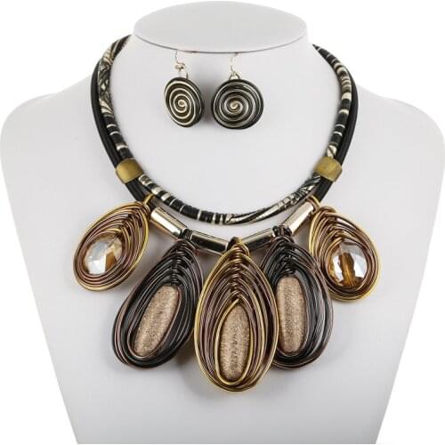 Jewelry Accessories 6 Colors Double Layer Chain Aluminum Braid Resin Neck Pendants Women Jewelry Sets for Holiday Wedding Gift