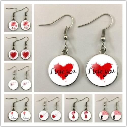 Womens Heart Shaped Cute Convex Glass Earrings New Fashion Red Love Womens Earrings
