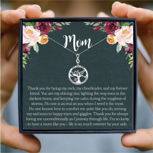 Tree of Life Women Necklace for Mom Love You Mom Tree Pendant Necklace Jewelry Gift Ideas for Mother Birthday