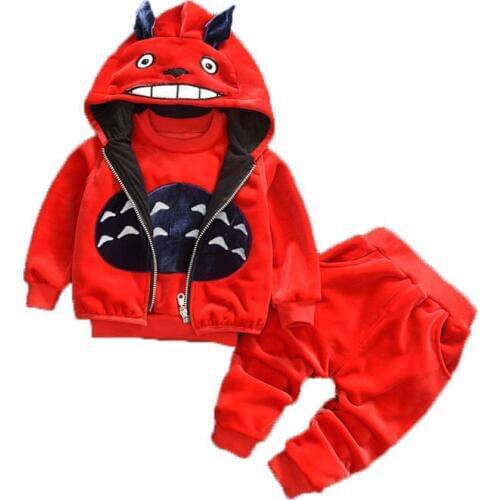 Winter Suit Gold Velvet Cartoon Hooded Vest Sweatshirt Pants 3pcs Toddler Boys Clothing Set Girls Clothes Thick Warm Baby Sets