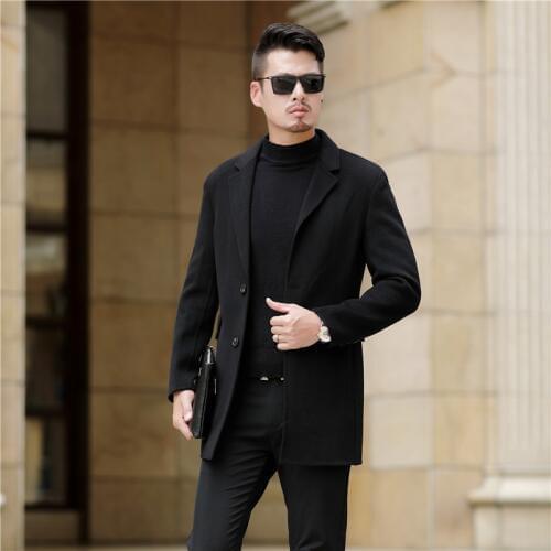 Winter Jacket Mens Wool Coat 2020 New Double Sided Single Button Long Coat For Men Business Casual Overcoat Outwear Plus Size
