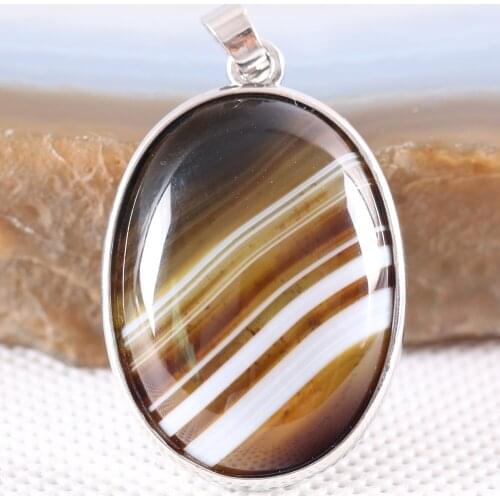 1Pcs Natural Stone Oval CAB Cabochon Bead Brown Veins Onyx Pendant For Necklace K669