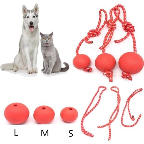 1PCS Teeth Indestructible Bite Rubber Puppy Funny Training Ball Chew Toys Play Fetch Solid With Carrier Rope Pet Dog Training IQ