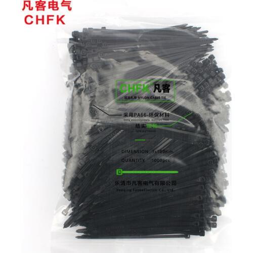1000Pcs/pack 3*100mm High Quality width1.8mm Black Color Factory Standard Self-locking Plastic Nylon Cable Ties,Wire Zip Tie